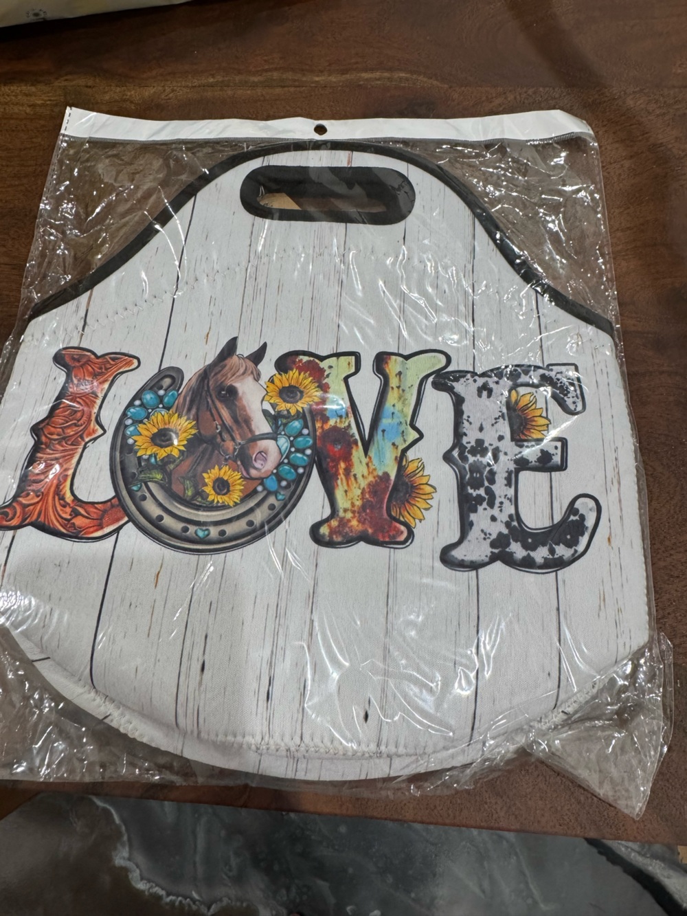 Rustic 'LOVE' Horse and Sunflower Lunch Bag - NIB